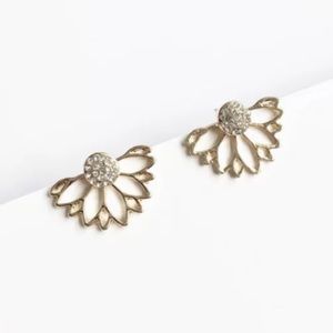 NEW Gold Lotus Flower Crystal Jacket Earrings